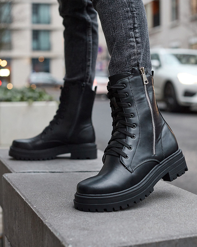 Čierne dámske bagger čižmy s plochou podrážkou Fetisa - Obuv