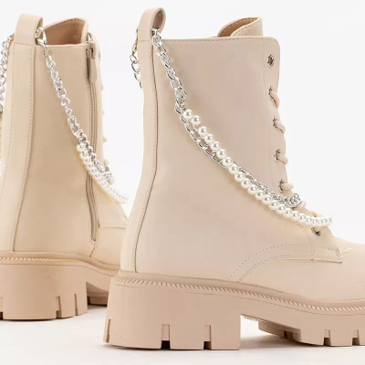 OUTLET Krémové dámske tašky s retiazkou a perličkami Agsiva - Obuv