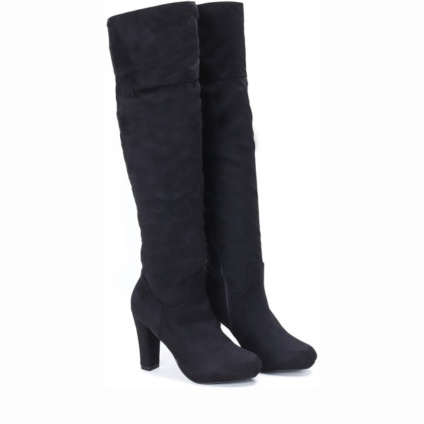 Czarne kozaki na słupku May - Obuwie