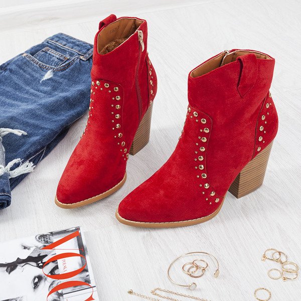 Červené kovbojské topánky na vysokom stĺpiku Gana - Obuv