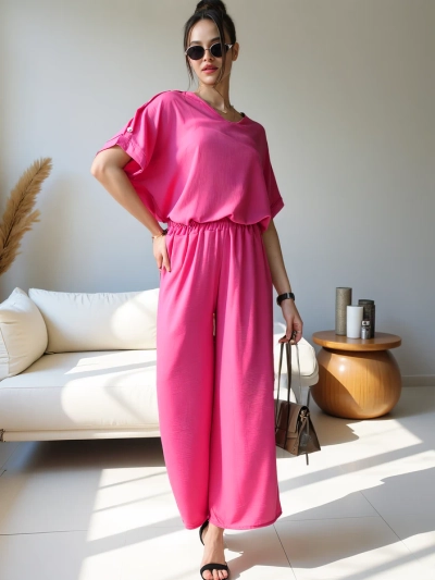 Royalfashion Dámsky casual set s blúzkou s krátkym rukávom a širokými nohavicami