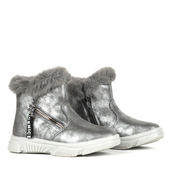 Detské šedé snehové topánky s kožušinou Nicia - Obuv