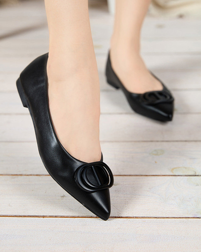 Dámske čierne špicaté balerínky s ozdobou na špičke Manico - Footwear