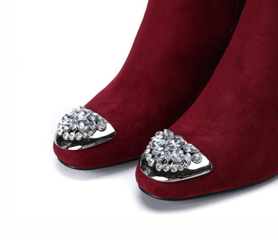 Bordové čižmy s ozdobnou špičkou na nízkom stĺpiku Hayley - Obuv