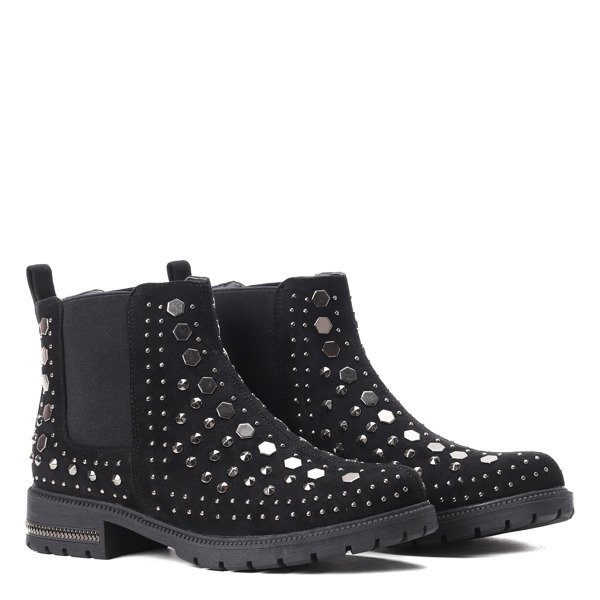 Czarne botki z eko zamszu Ellia- Obuwie