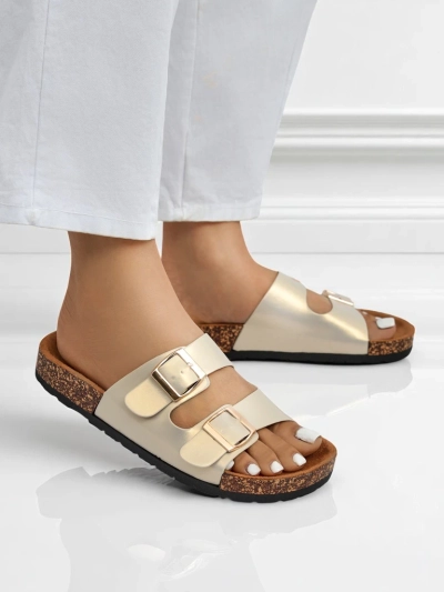 Ženski sandali Royalfashion Aurelia gold – nizki natikači iz eko usnja (velikost 39)