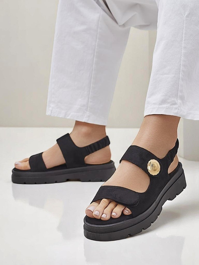 Ženski sandali Royalfashion Anthea Nero – črn semiš, platforma 5 cm