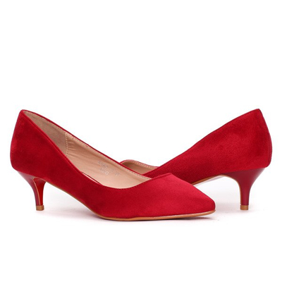 Czerwone szpilki na niskim obcasie Quer - Obuwie