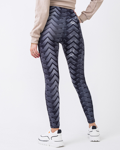 Vzorované dámske čierno-biele legíny s vysokým pásom - Oblečenie