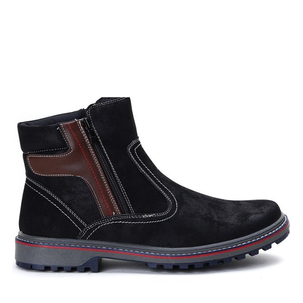 Czarne, męskie botki wykonane ze skóry ekologicznej zamszowej- Obuwie