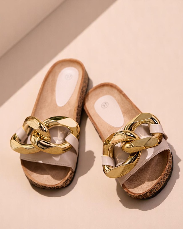 Béžové dámske papuče so zdobením Sofig-Footwear