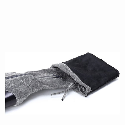 Srebrne, długie kozaki na słupku Hannah - Obuwie