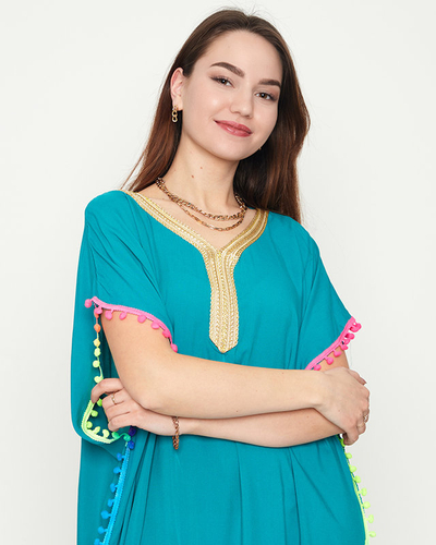 Dámska zelená letná plážová tunika s brmbolcami - Oblečenie