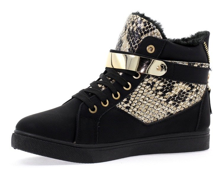 Czarne sneakersy ze złotą ozdobą - Obuwie