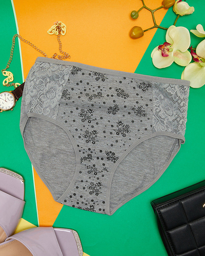 Sivé dámske bavlnené nohavičky s potlačou PLUS SIZE - Spodná bielizeň