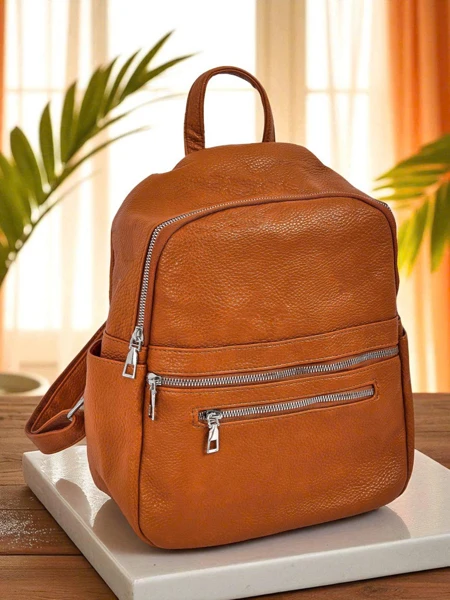 Ženski nahrbtnik Callista Królewska Moda iz eko usnja rjav A4 zadrga