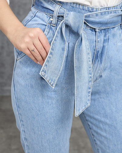 Dámske modré rifle s vysokým pásom - Oblečenie