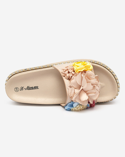 Dámske papuče s látkovými kvetmi v béžovej farbe Kaffga - Obuv