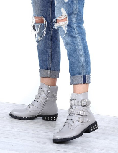 Szare workery z ćwiekami Stephanie - Obuwie