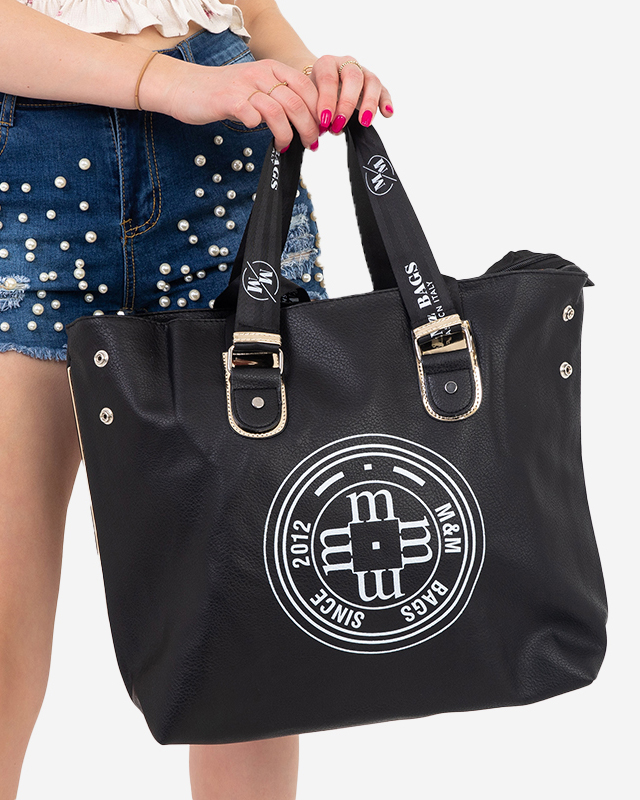 Veľká čierna dámska kabelka s nápismi - Doplnky