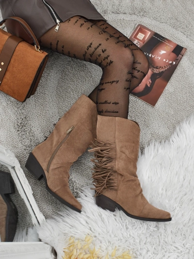 Ženski kavbojski škornji s peto in resicami Selva