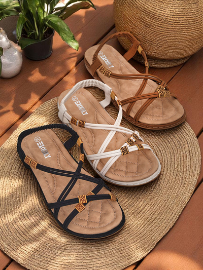 Ženski sandali Royalfashion Cressida camel ploski udobni eko usnje poletje