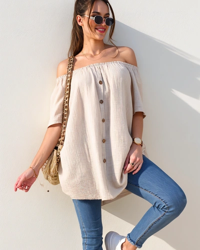 Dámska bavlnená blúzka a'la španielsky štýl s dekoračnými gombíkmi
