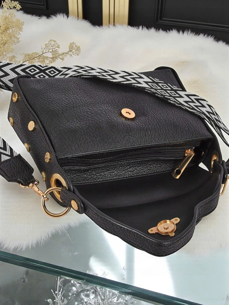 Črna ženska torbica Livia iz ekološkega usnja z okrasjem v stilu Art Deco