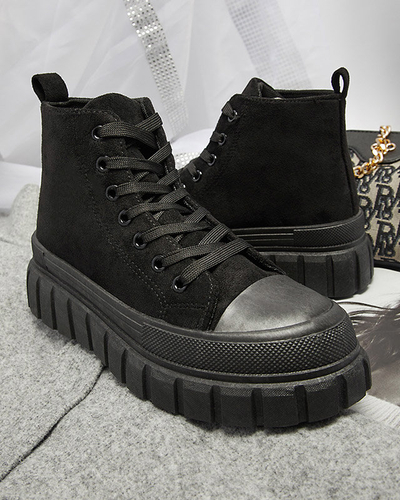 OUTLET Čierne dámske šnurovacie športové topánky a'la tenisky Netara - Obuv