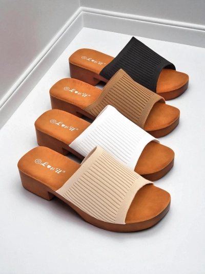 Royalfashion Ženski natikači z nizko peto Ribbed Grace