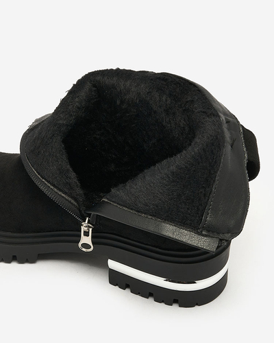 Royalfashion Čierne čižmy z eko-semišu s remienkom a zipsami Redmisala