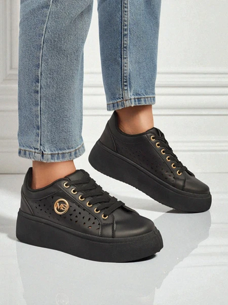 Aurelia Nero - Črna platforma Royalfashion iz eko usnja, model LH201-8