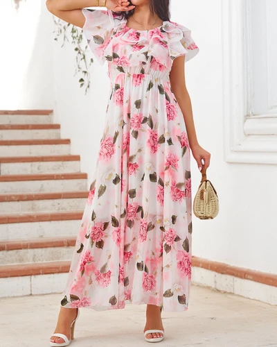 Royalfashion Dámske šaty bez ramienok s krátkymi rukávmi v rôznych kvetinových vzoroch