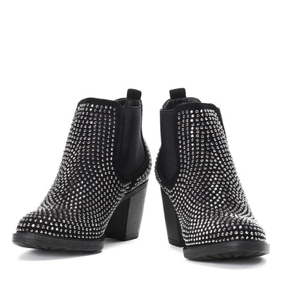 Czarne botki na słupku z cyrkoniami Celine - Obuwie