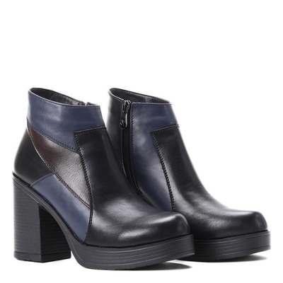 Czarno-niebieskie botki na słupku Grace- Obuwie