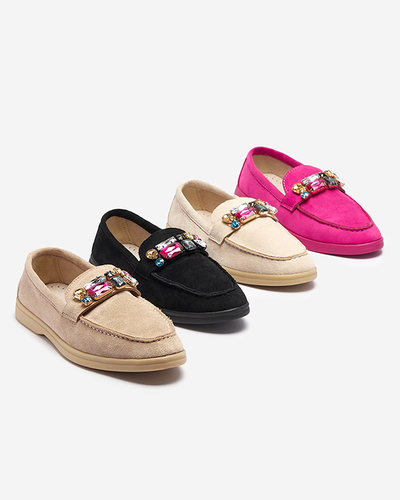 Svetlohnedé dámske mokasíny z eko semišu s ozdobnými kryštálmi Nellens- Obuv