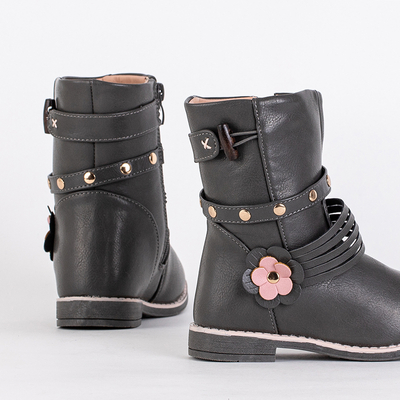 Detské šedé čižmy s eko kožou Kissi - Obuv