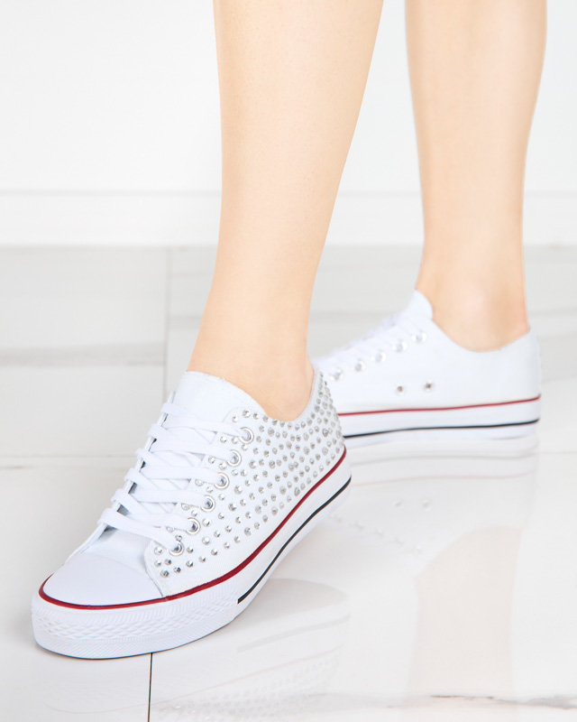 OUTLET Dámske tenisky s farebnými kubickými zirkónmi v bielej farbe Amanda - Obuv