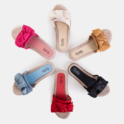 Fuchsiové dámske papuče s mašľou Foas - Obuv