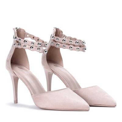 Beżowo - różowe czółenka na szpilce z ozdobną sprzączką Dayene - Obuwie
