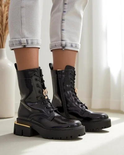 Royalfashion dámske lakované kožené pracovné členkové topánky Tesiolle