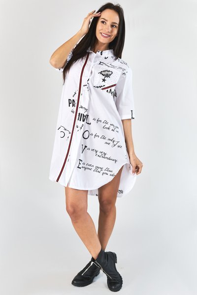 Biele košeľové šaty s nápismi - Oblečenie