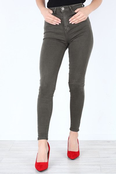 Zielone spodnie z wysokim stanem- Spodnie 