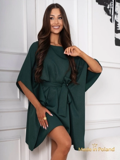 Obleka Serena Zelena s Pasom in Kimono Rokavi - Eleganca in Udobje
