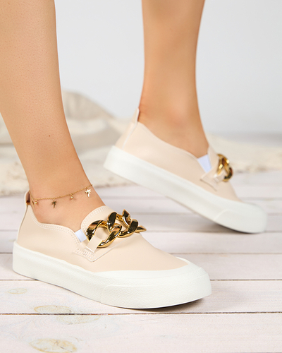 Béžové dámske nazúvacie topánky na hrubšej podrážke s ozdobou Senula - Obuv