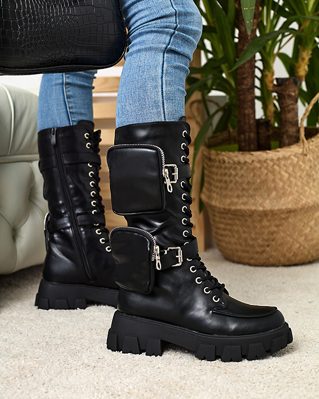 Čierne pracovné čižmy s ozdobnými vreckami na zvršku Sello- Footwear