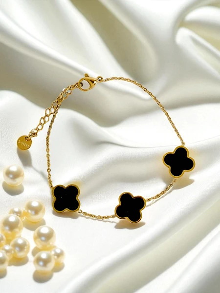 Zapestnica Aurelia Nero Fiore iz pozlačenega kirurškega jekla