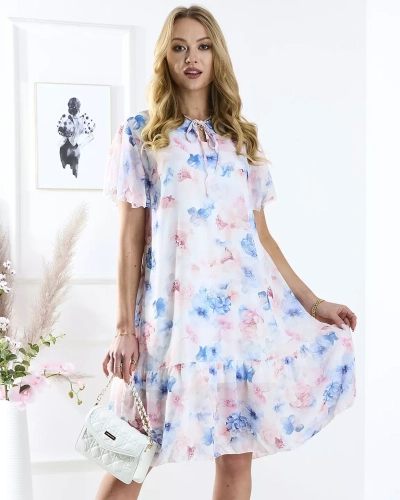 Kvetované biele dámske šaty s podšívkou - Oblečenie