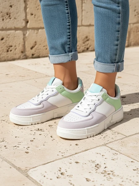 Damske superge Lycaste bež iz ekološkega usnja na ravnem podplatu