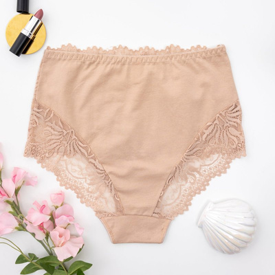 Béžové dámske nohavičky s čipkou PLUS SIZE - Spodná bielizeň